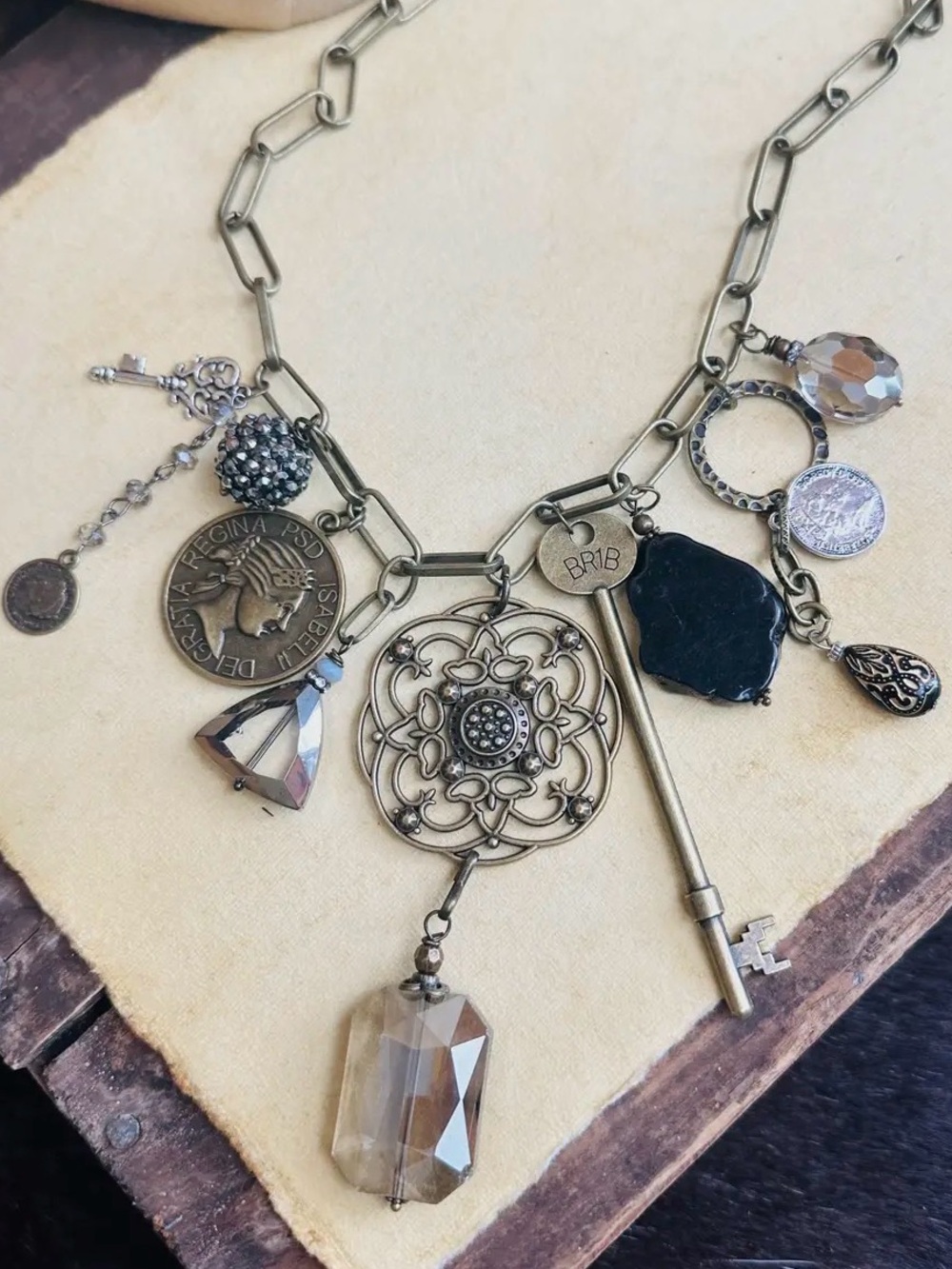 Gypsy Junk Original Grey Chunky Coins and Key Charm Necklace - Picture 2 of 2
